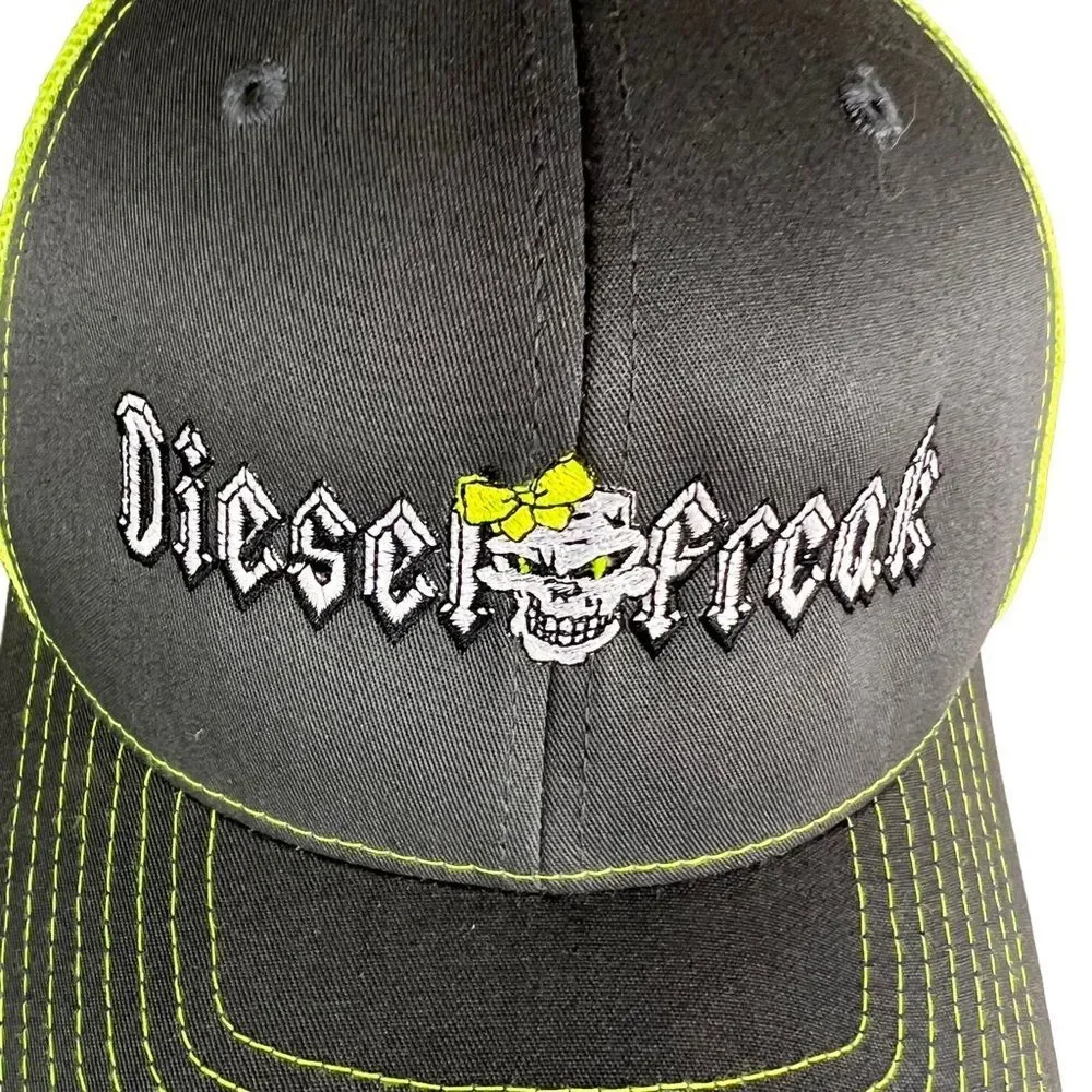 Diesel Freak Snap Back Hat Richardson Style 112 Neon Green Gray Mesh